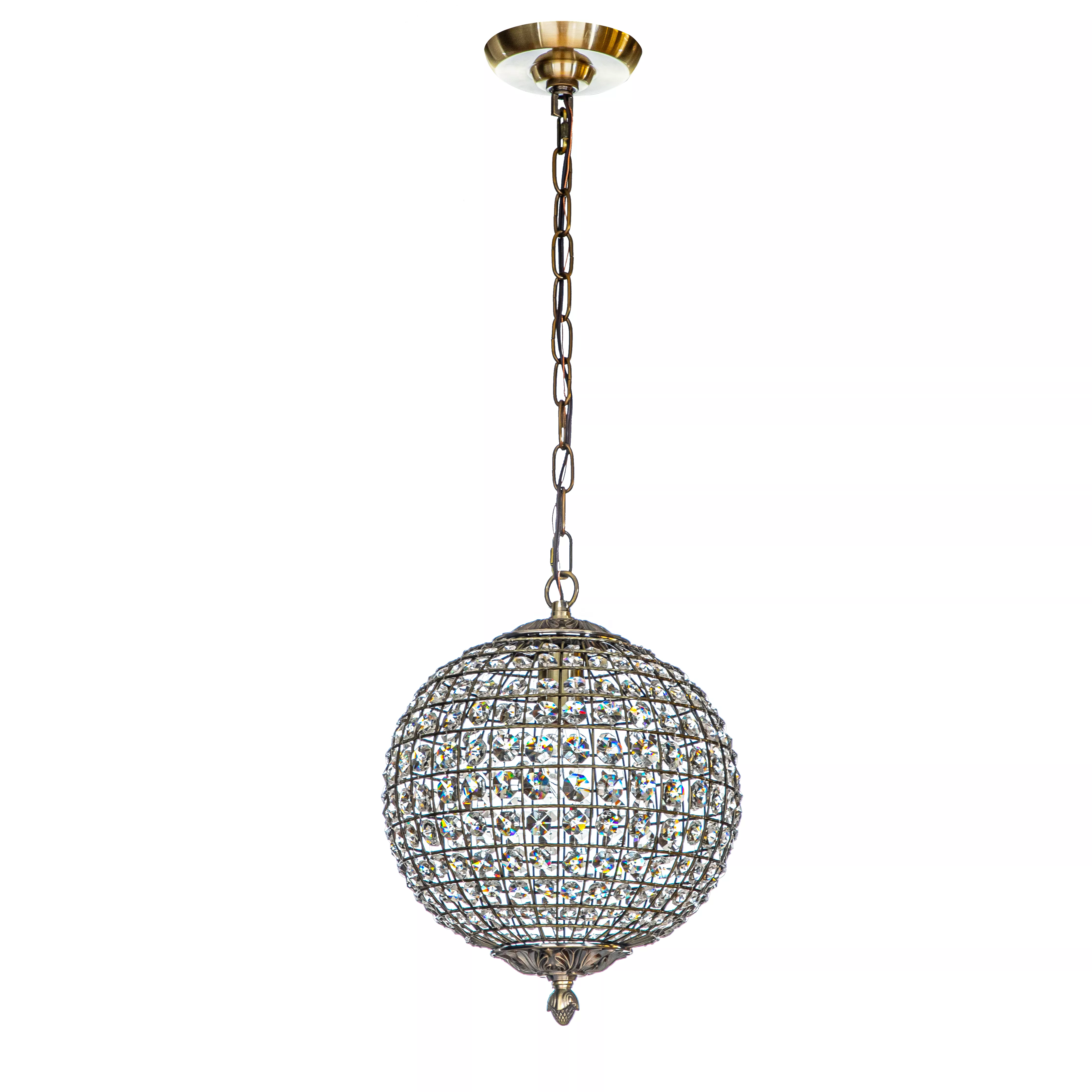 1-Light W12 in. Retro Antique Gold Globe Chandelier Small Crystal Vintage Cage-Style Shade Pendant Light for Kitchen Island