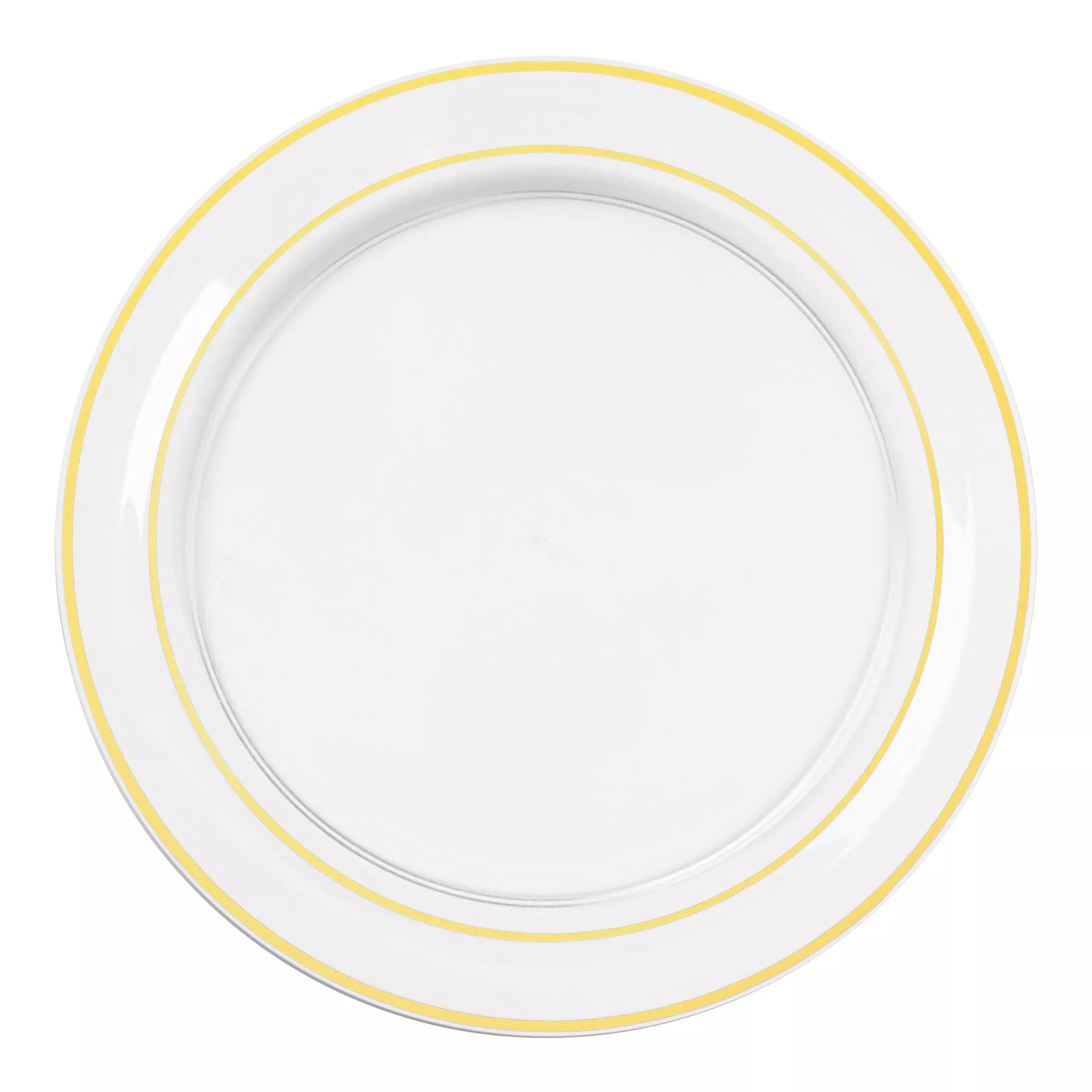 10.25" Clear with Gold Edge Rim Plastic Dinner Plates (120 Plates)