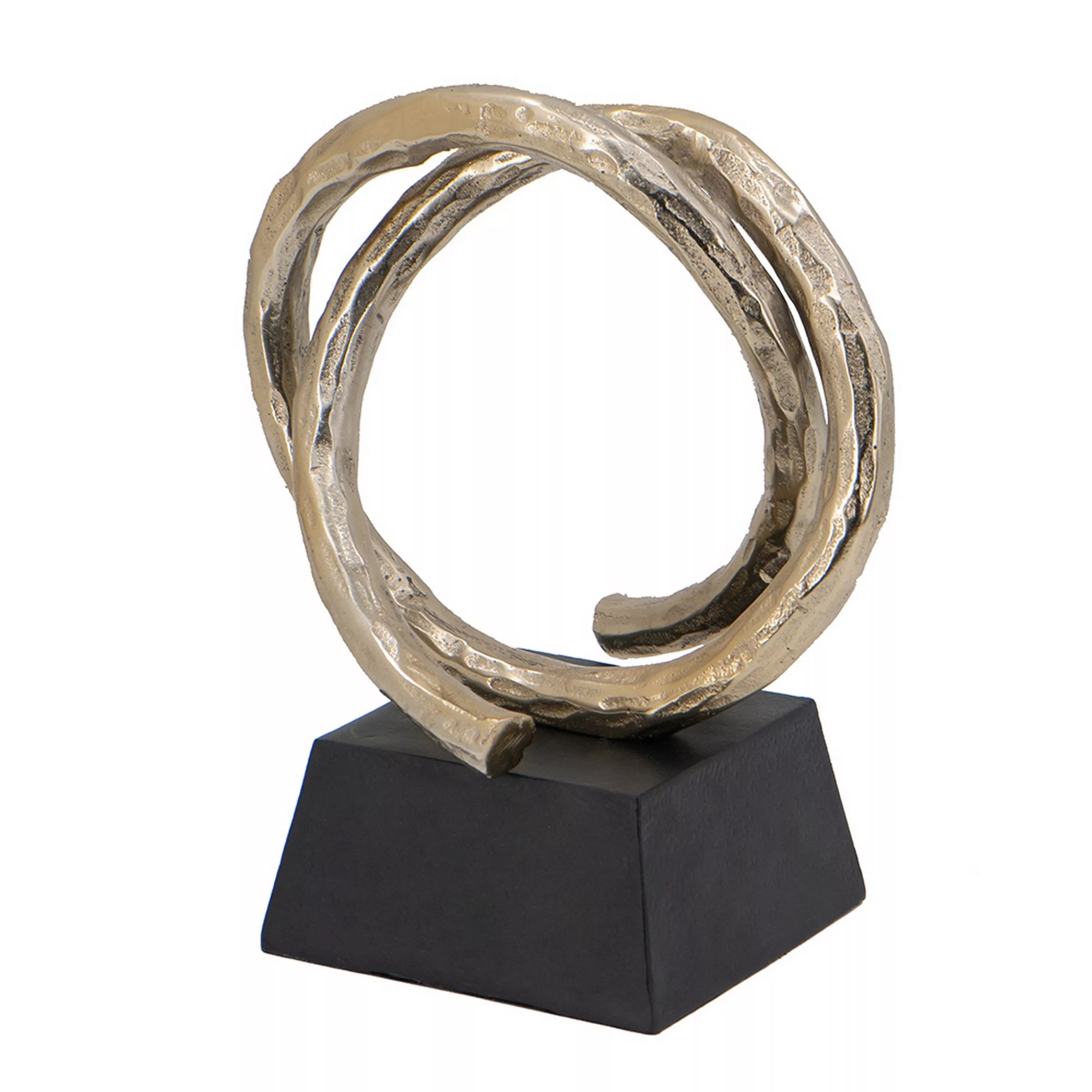 10 Inch Modern Table Sculpture, Bright Gold Aluminum, Intertwined Ring Loop - Benzara
