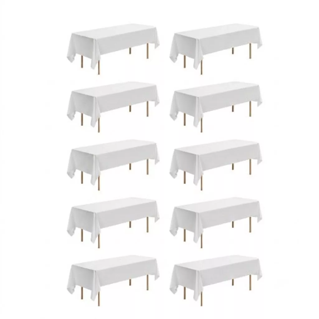 10 Pack Rectangle Tablecloths, Wrinkle Resistant Polyester Covers for Wedding Party Banquet Events-White
