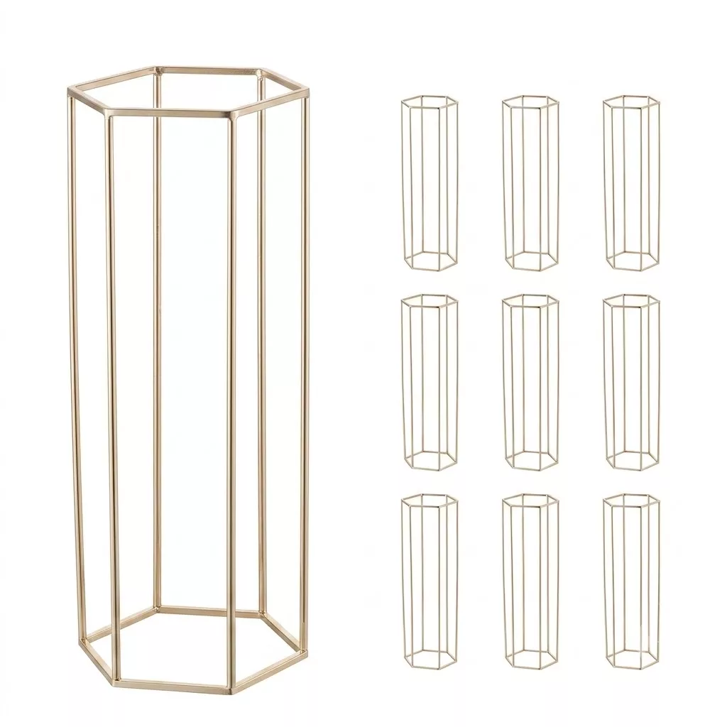 10-Piece Wedding Flower Stand Set with Acrylic Panels, Gold Floral Display Columns for Events
