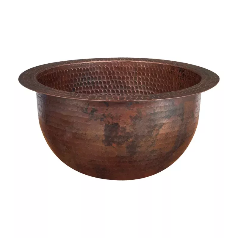 10" Round Under Counter Hammered Copper Bathroom Sink