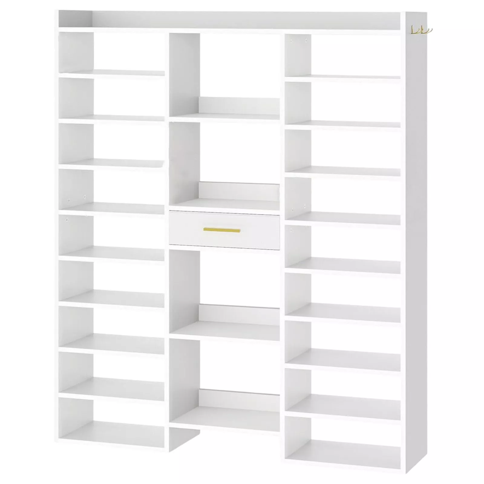 10-Tier Shoe Storage Rack with Fabric Drawer and Wooden Cubbies