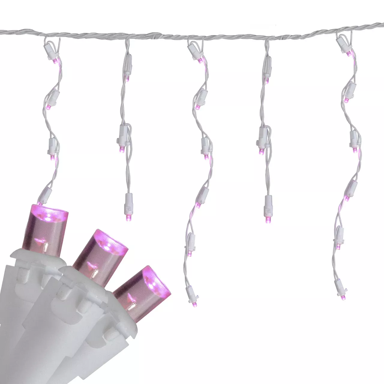 100 Count Pink LED Wide Angle Icicle Christmas Lights5.5 ft White Wire