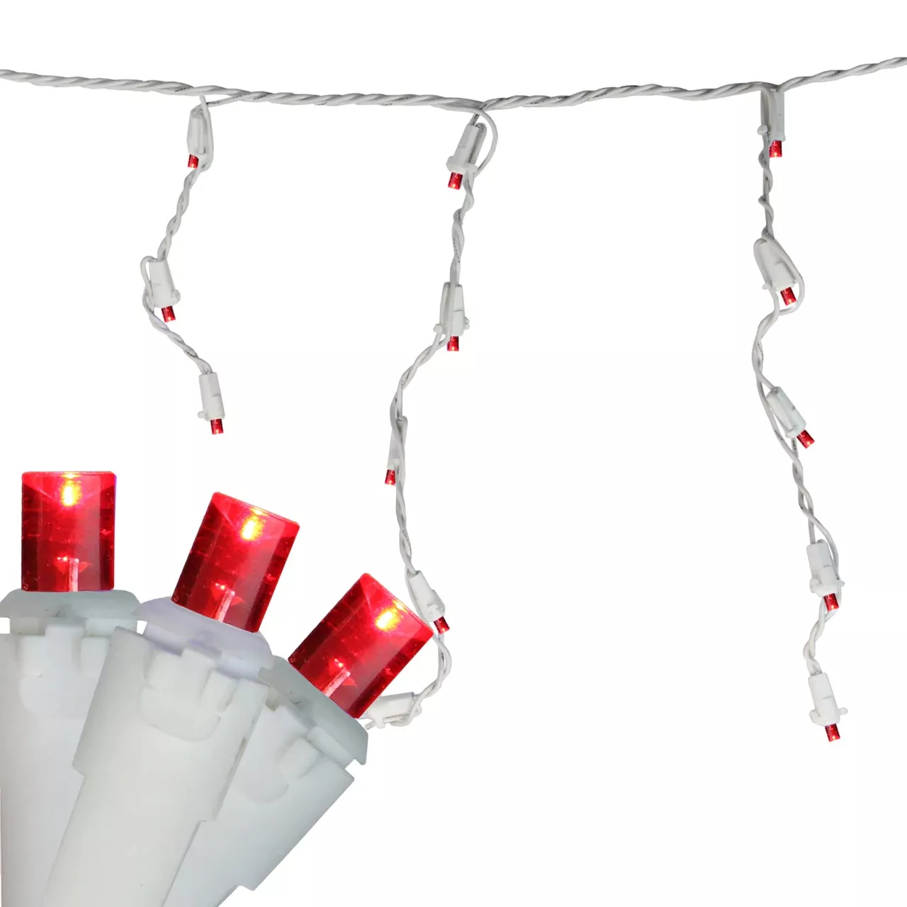 100 Count Red LED Wide Angle Icicle Christmas Lights5.5 ft White Wire