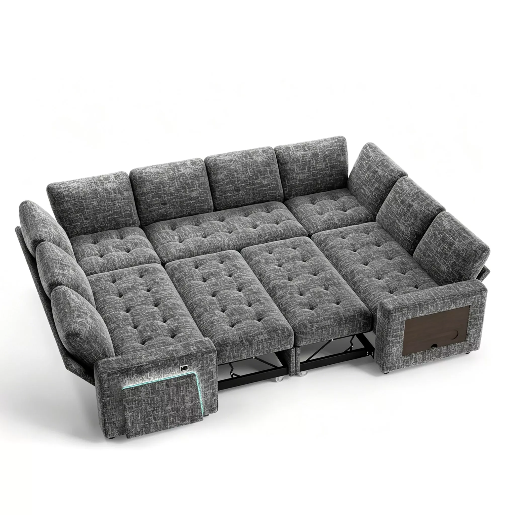 102" 8-Seat U-Shaped Modular Sectional Sleeper Sofa with Pull Out Bed, Chenille Reclining Backrests