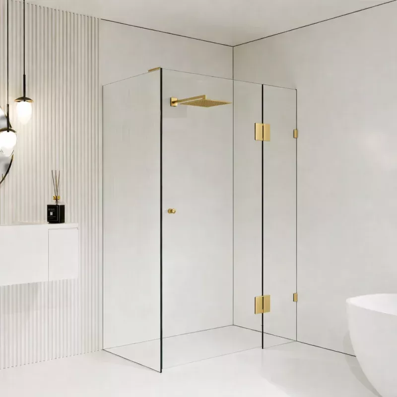 10mm Frameless Shower Screen with Hinged door - Brushed Gold
