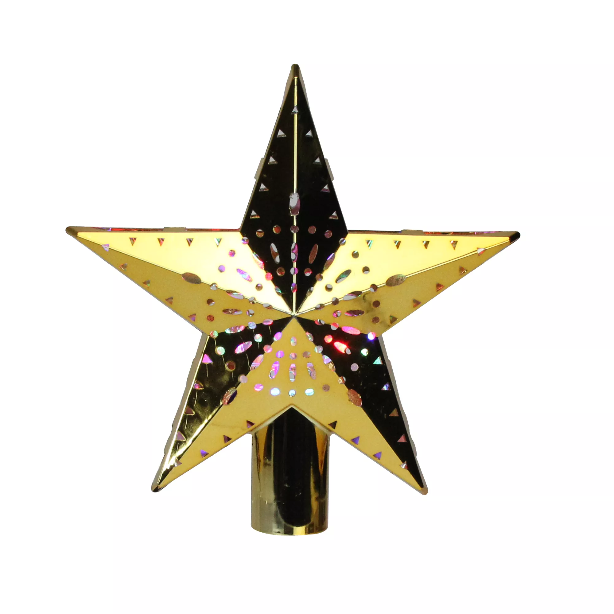 11.5" Lighted Gold Kaleidoscope Christmas Tree Topper - Multicolor LED Lights