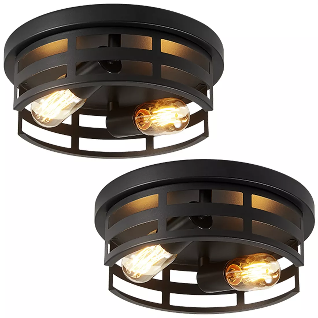 11 in. 2-Light Black Flush Mount Ceiling Lamp (Set of 2)