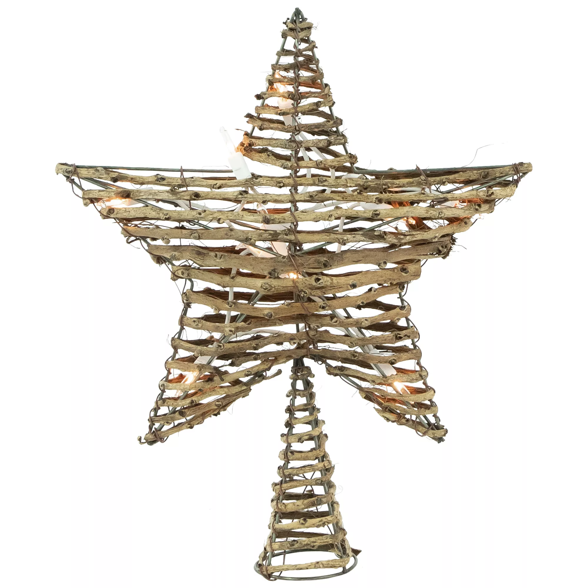 11" Lighted Rattan Twigs Star Christmas Tree Topper- Clear LightsWhite Wire