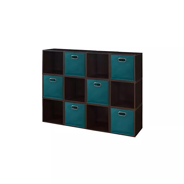 12 Piece Truffle Teal Storage Cubes Set with Canvas Bins - Regency Seating