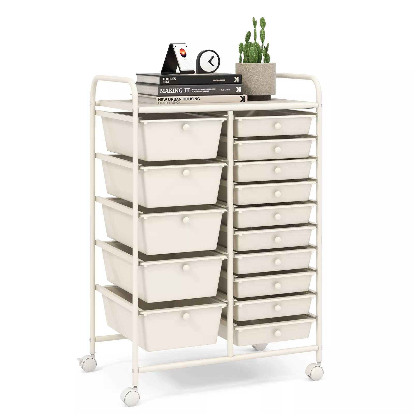 15-Drawer Utility Rolling Cart with Multi-Purpose Storage Drawers