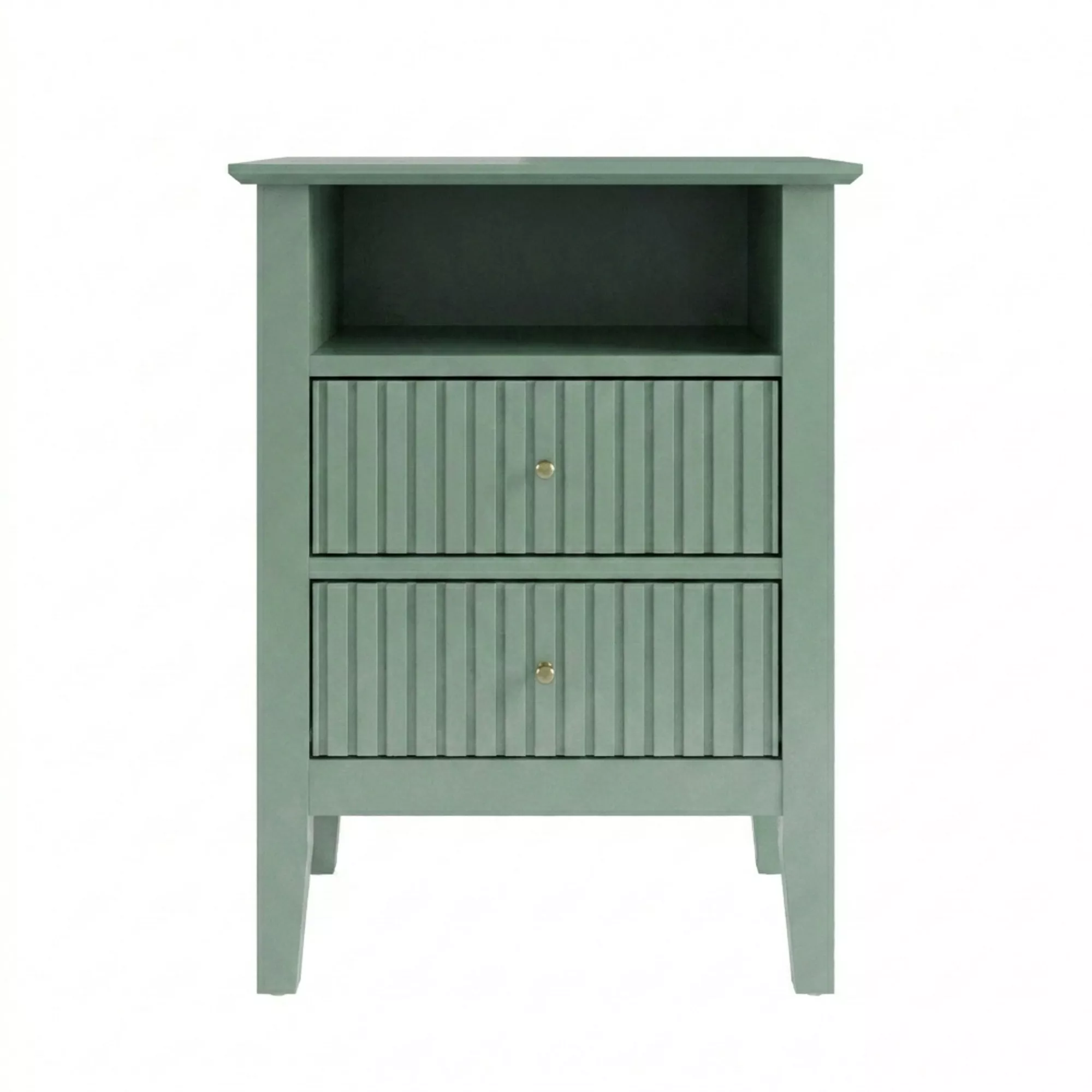 18" Assembled Fluted Nightstand Set of 2 2-Drawer Gold Knobs