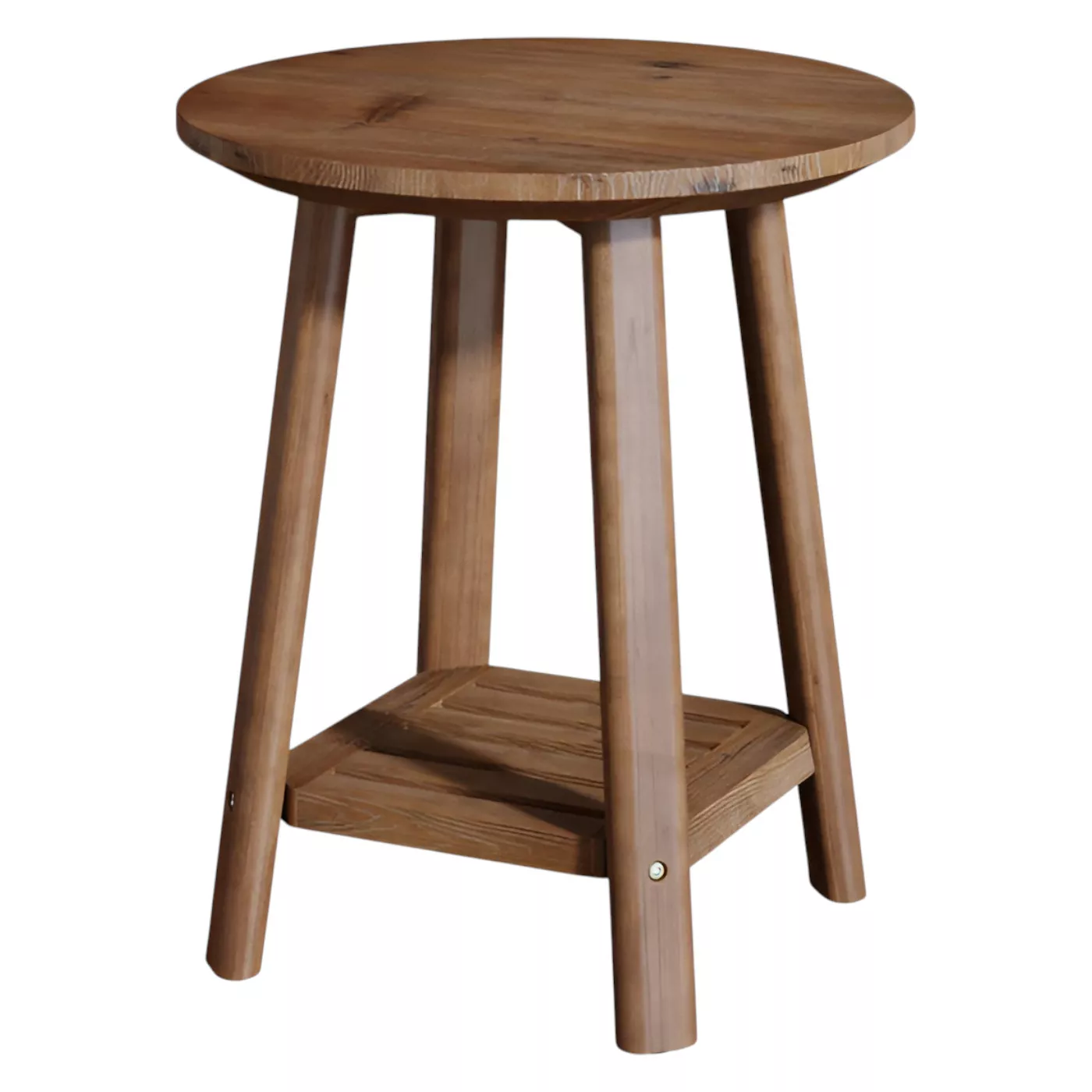 2-Tier Round Solid Wood Side Table, Farmhouse Storage Shelf – Walnut