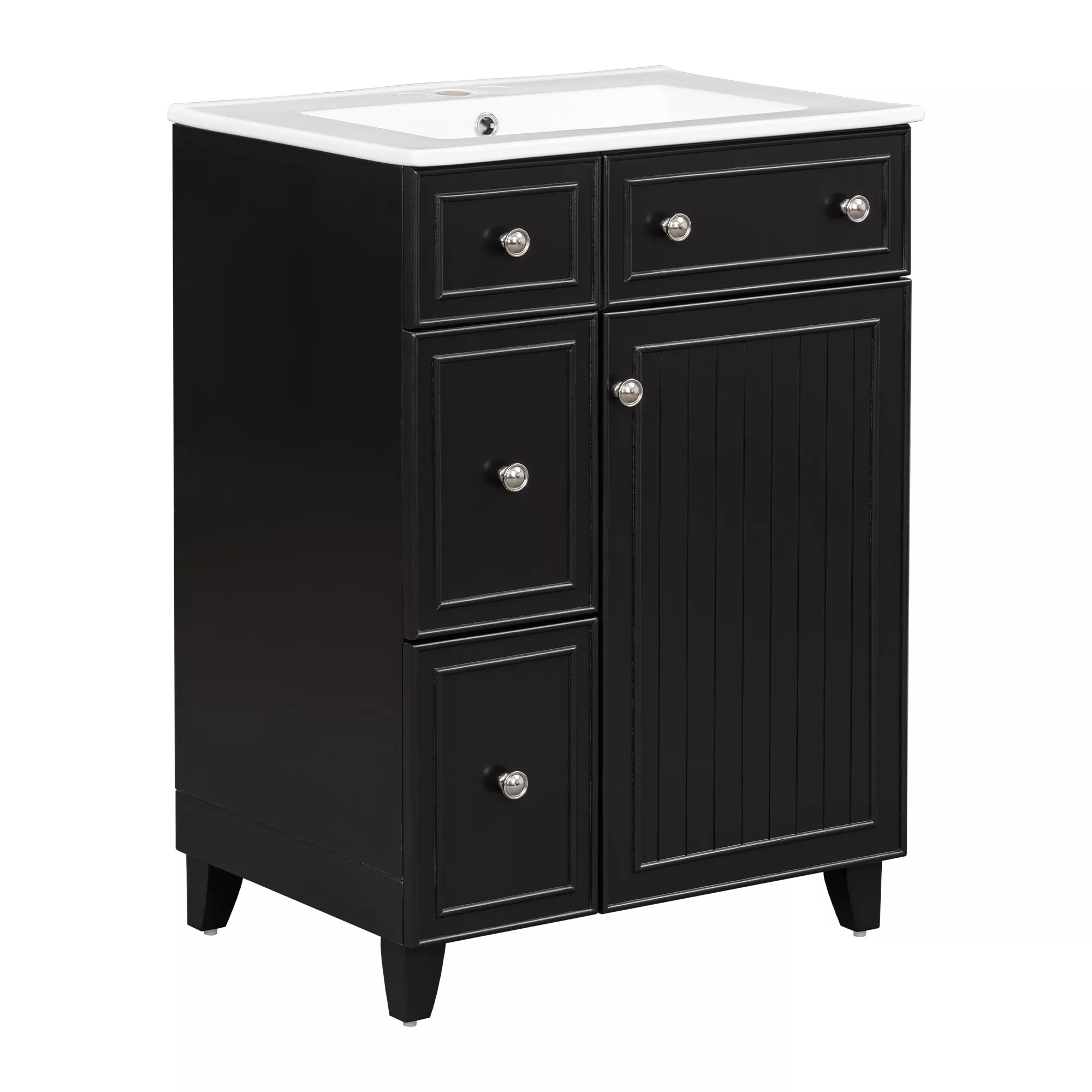 24-Inch Bathroom Vanity Cabinet with Ceramic Sink, black