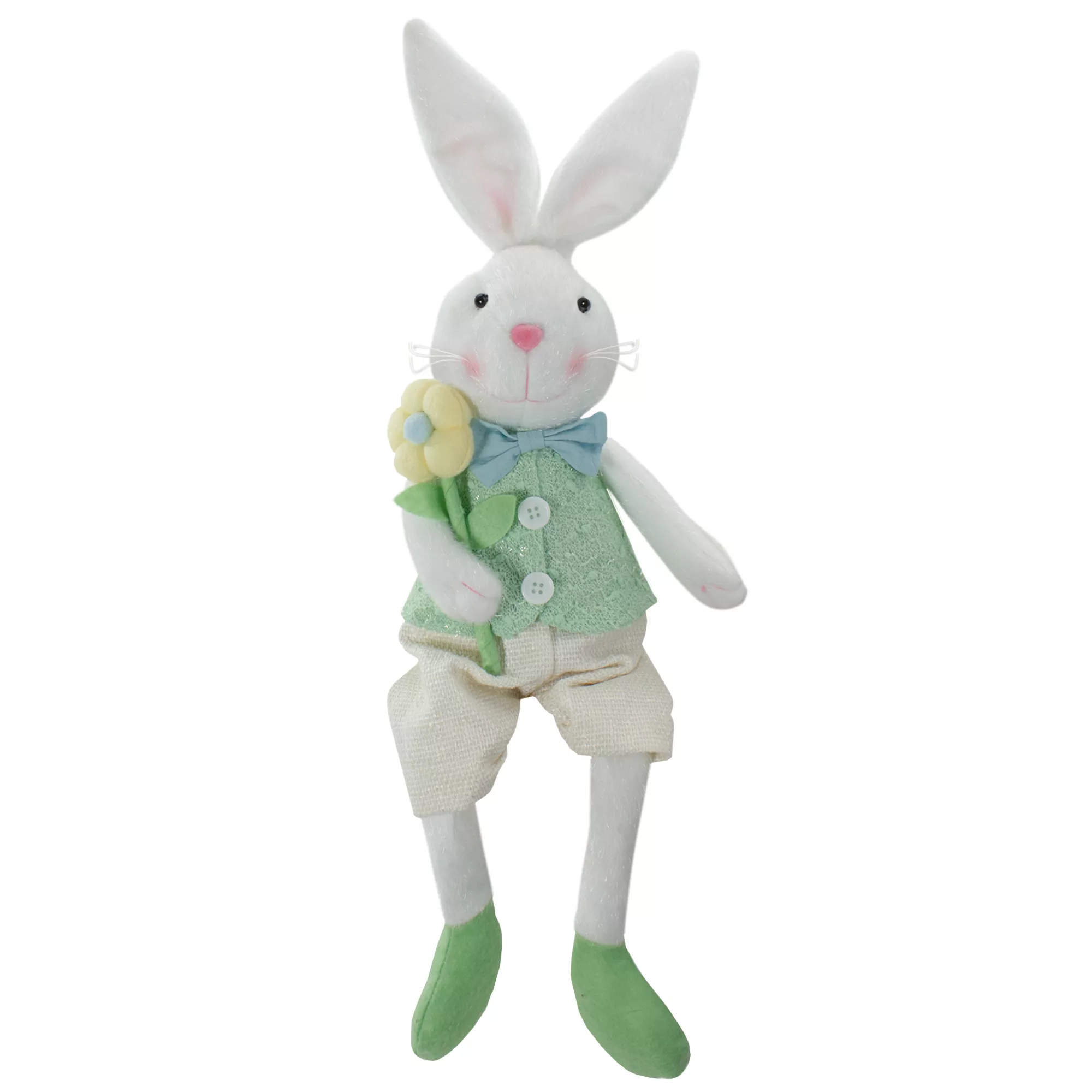 24" White and Green Boy Bunny Rabbit Easter and Spring Table Top Figure