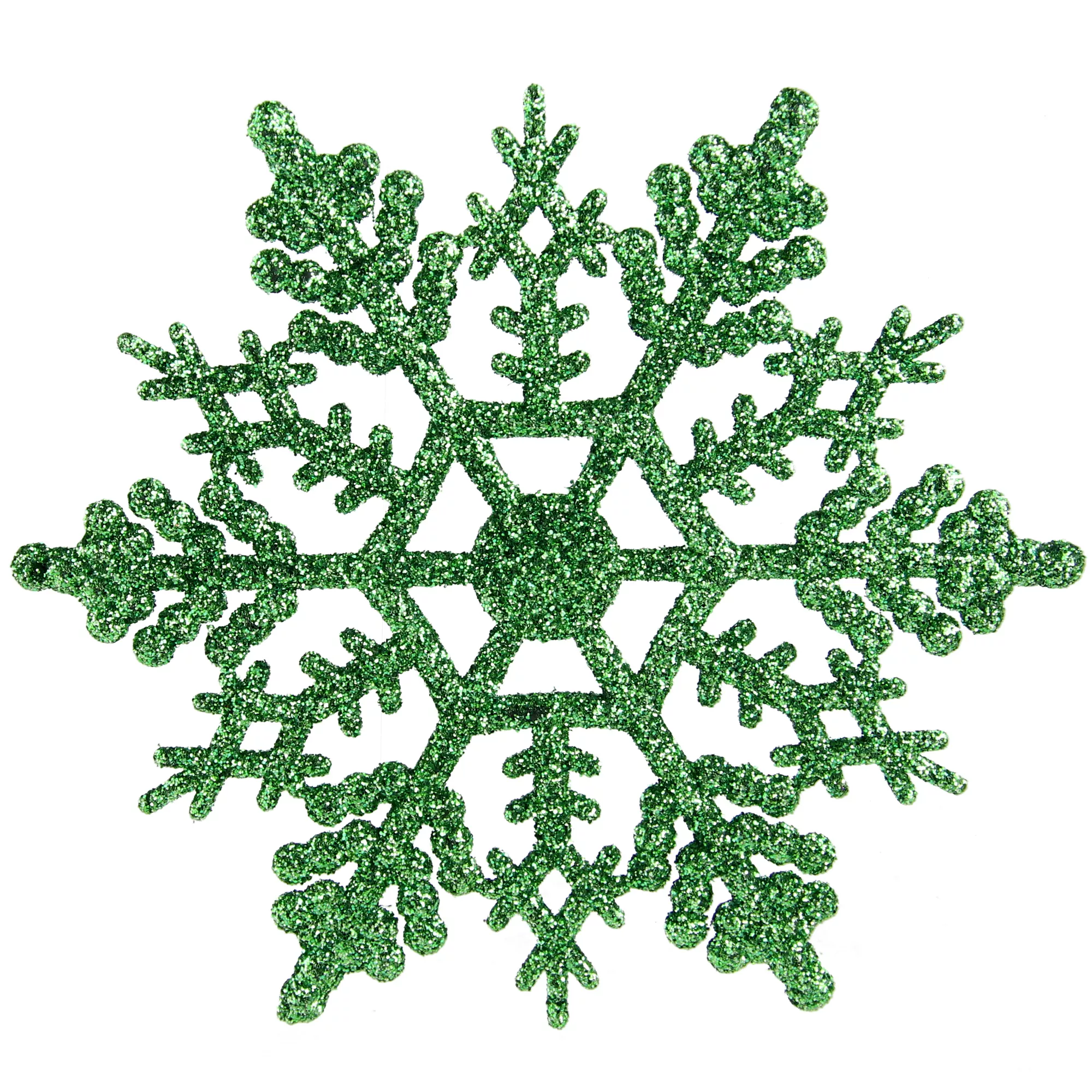 24ct Christmas Green Glitter Snowflake Ornaments 4"