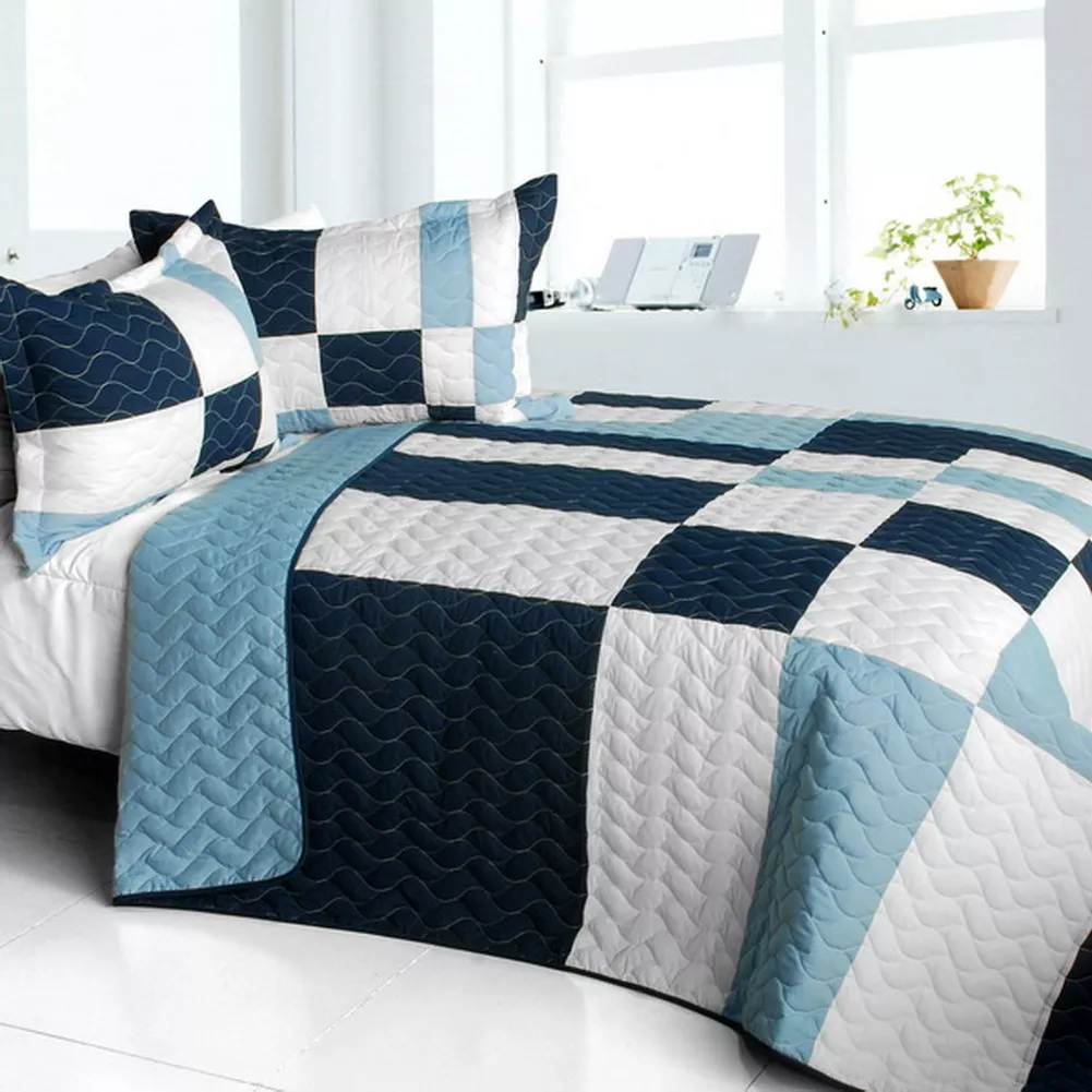 3 Piece Vermicelli Quilted Patchwork Quilt Set Night Lights Bedroom Bedding