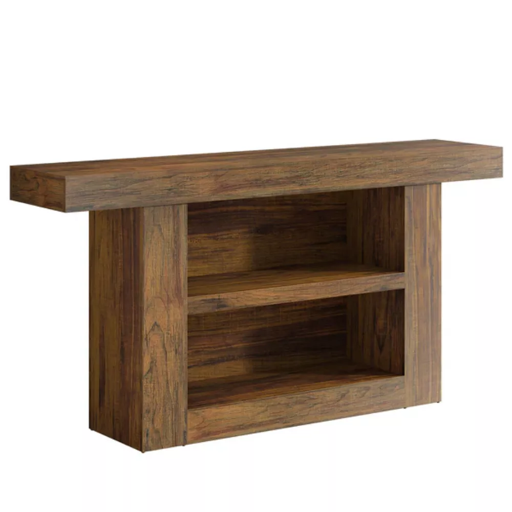 3-Tier Farmhouse Sofa Console Table with U-Shaped Base for Entryway-Dark Brown