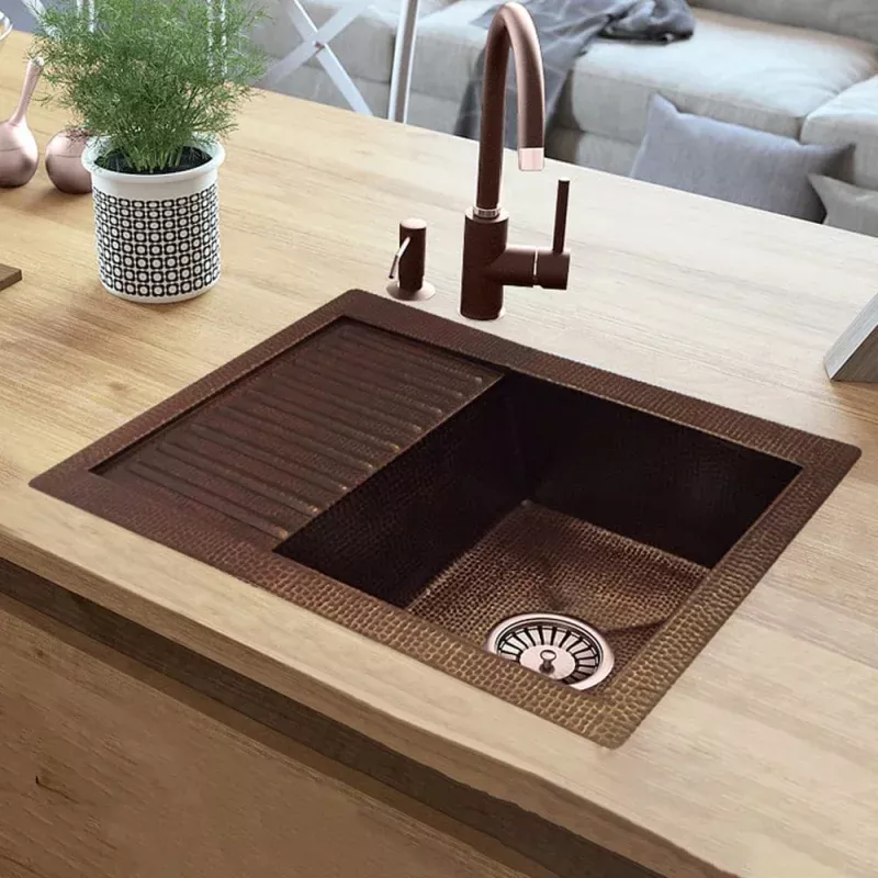 33" Morelia Hammered Copper Single-Bowl Drop-In Kitchen Sink