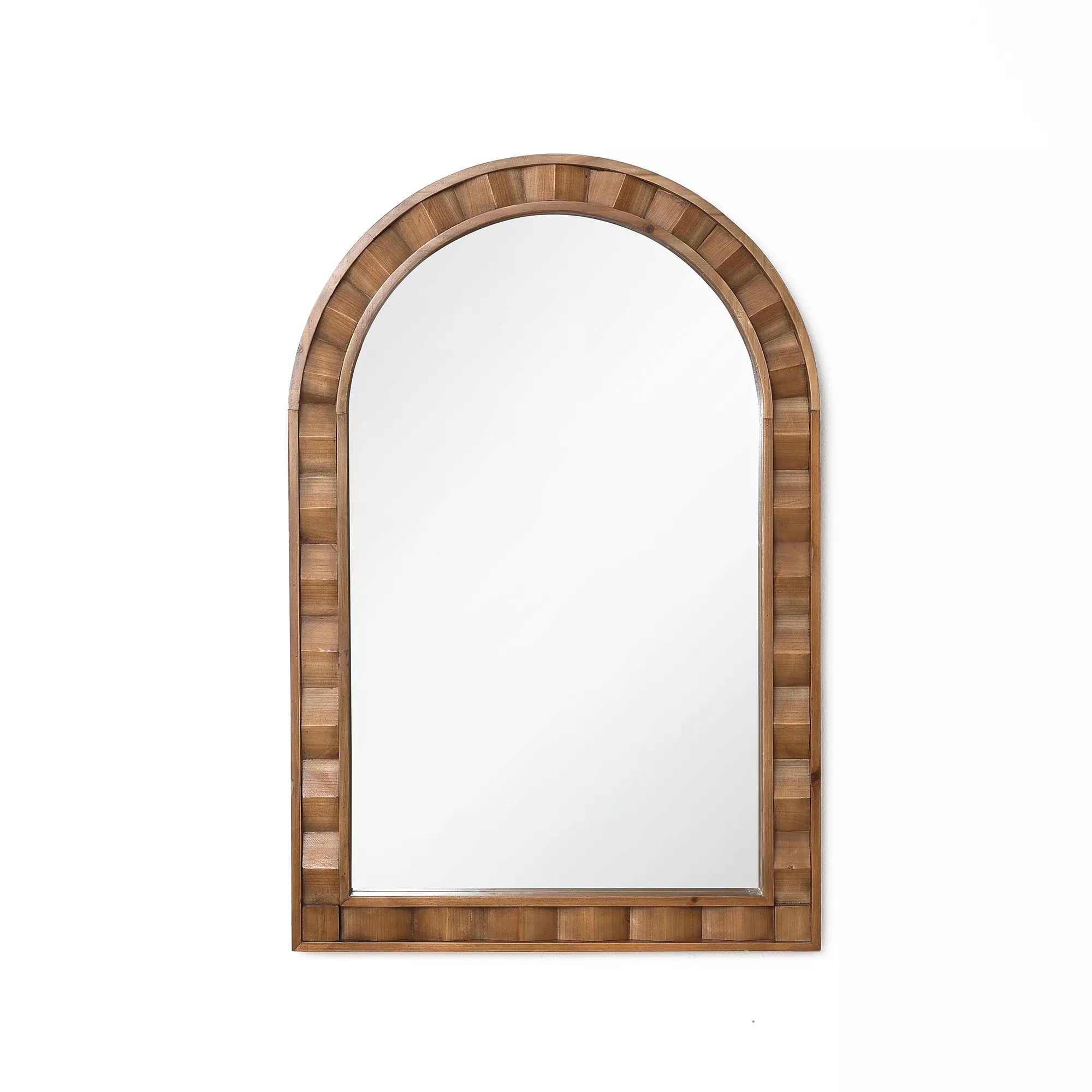 35.5" Textured Arched Window Wood Wall Mirror