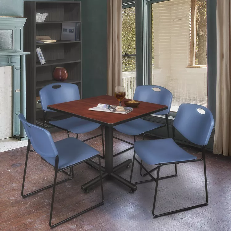 36 Square Conference Table & 4 Stack Chairs Blue Cherry Finish - Regency Seating