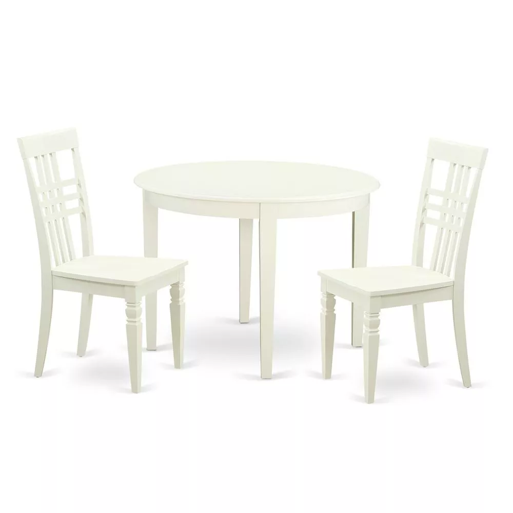3PCsmallKitchenTablesetwithaBostonDiningTableand2KitchenChairsinLinenWhite