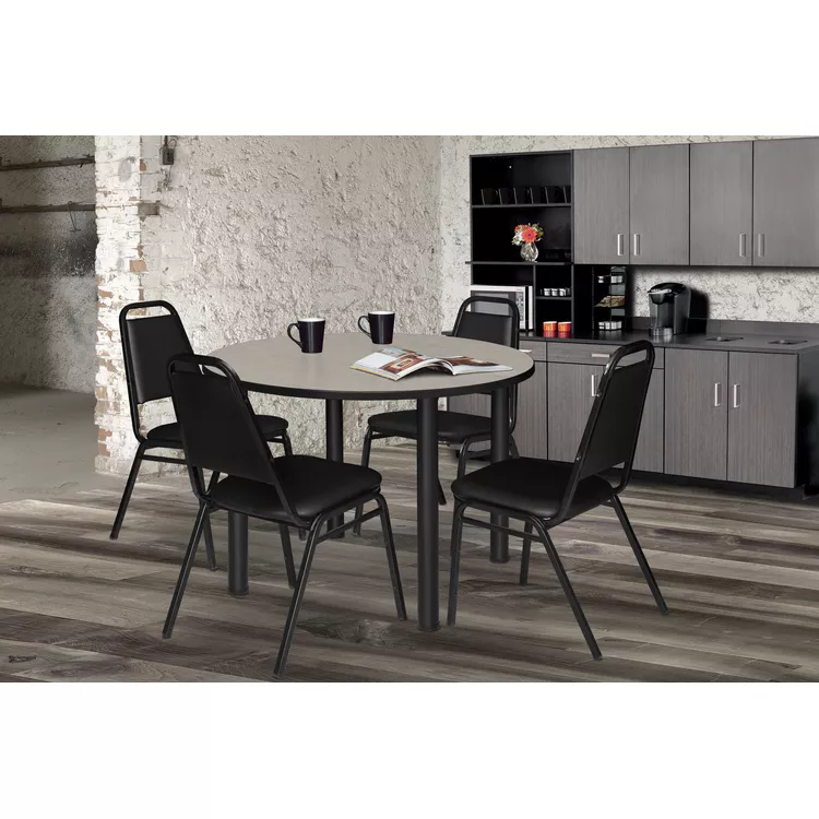 42 Round Breakroom Table Maple & Black Stack Chairs Set - Regency Seating