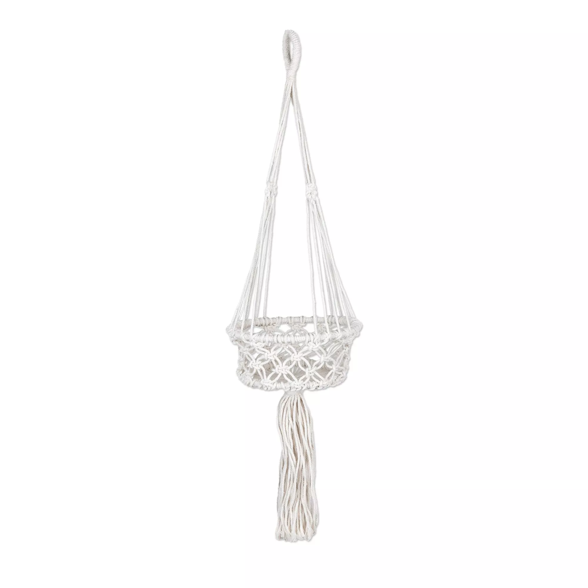 43" White Lattice Macrame Hanging Planter Holder