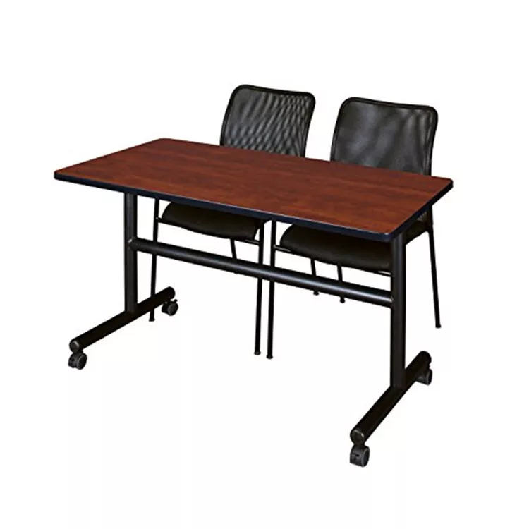 48 Flip Top Mobile Training Table & 2 Stack Chairs - Cherry & Black - Regency Seating