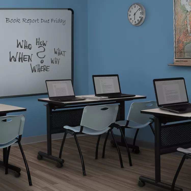 48 Maple Flip Top Mobile Training Table with Grey Chairs and Modesty Panel - Regency Seating