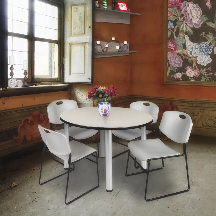 48 Round Meeting Table with Chrome Legs & Stack Chairs Grey - Regency Seating