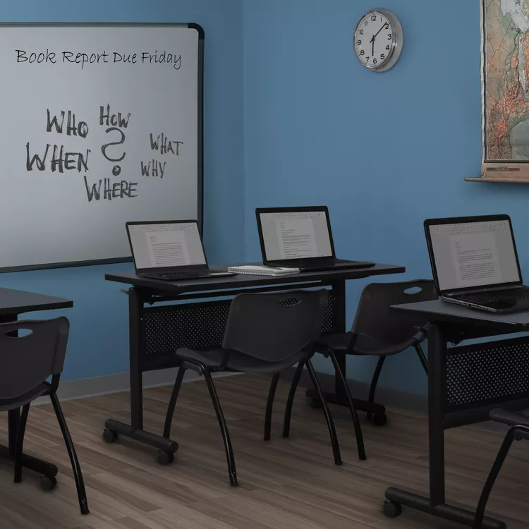 48 x 24 Flip Top Mobile Training Table with Modesty Panel - Grey and Chairs - Regency Seating