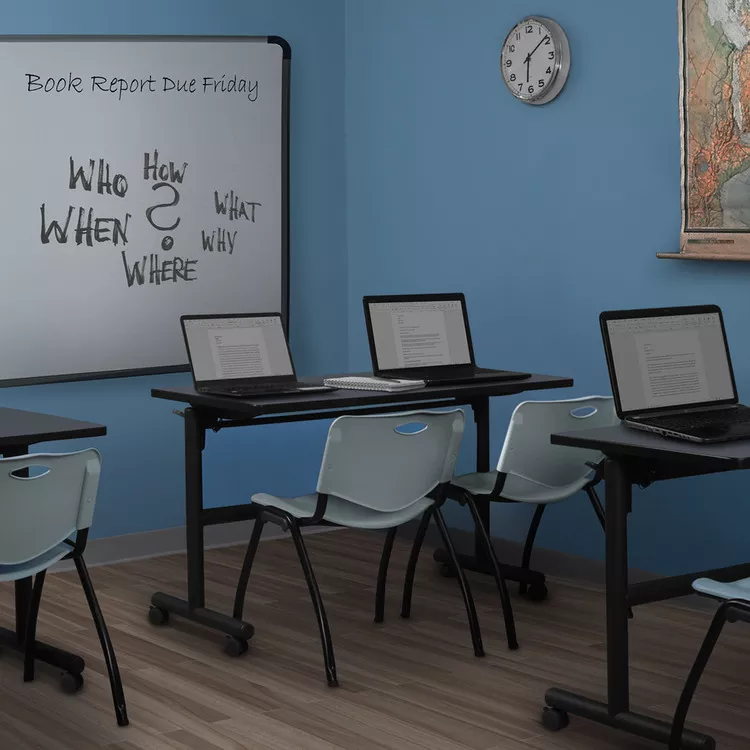 48" x 30" Flip Top Mobile Training Table- Grey and 2 "M" Stack Chairs- Grey