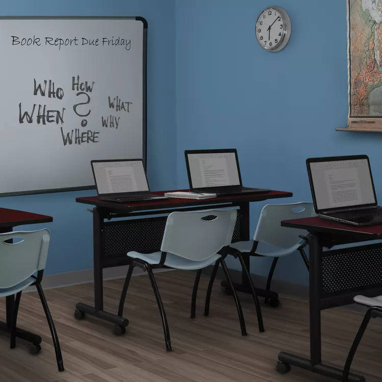 48x24 Mobile Flip Top Training Table and Grey Stack Chairs - Regency Seating