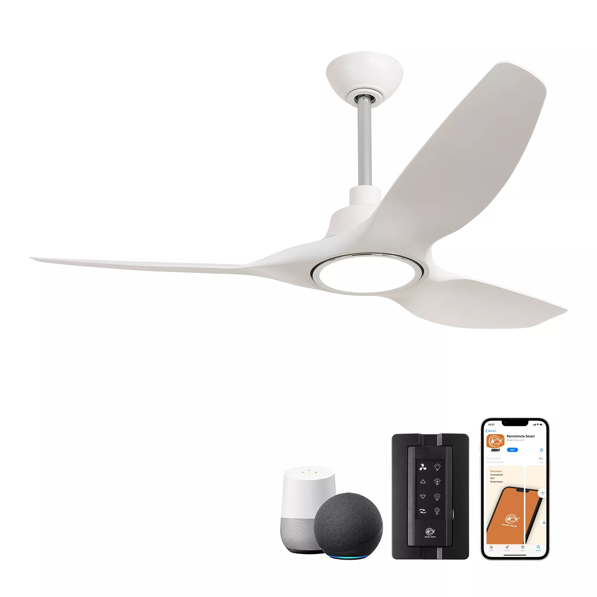 52" Modern White Propeller Smart Ceiling Fan with Light and Remote, App Control, Voice Control