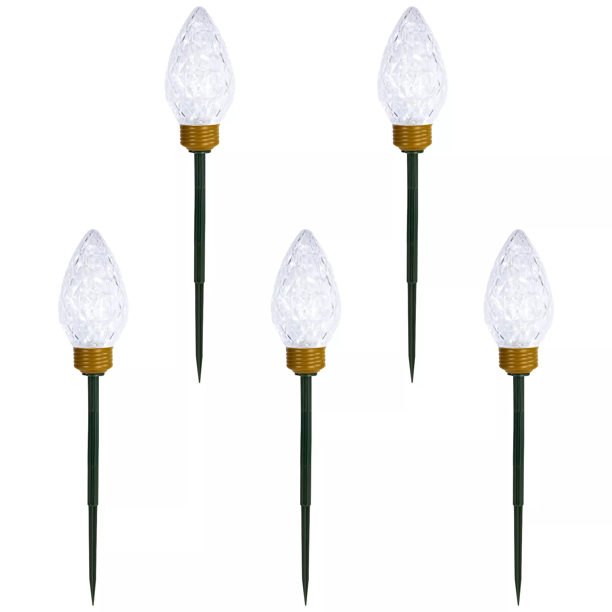 5ct LED Lighted C9 Christmas Pathway Marker Lawn Stakes - Clear Lights
