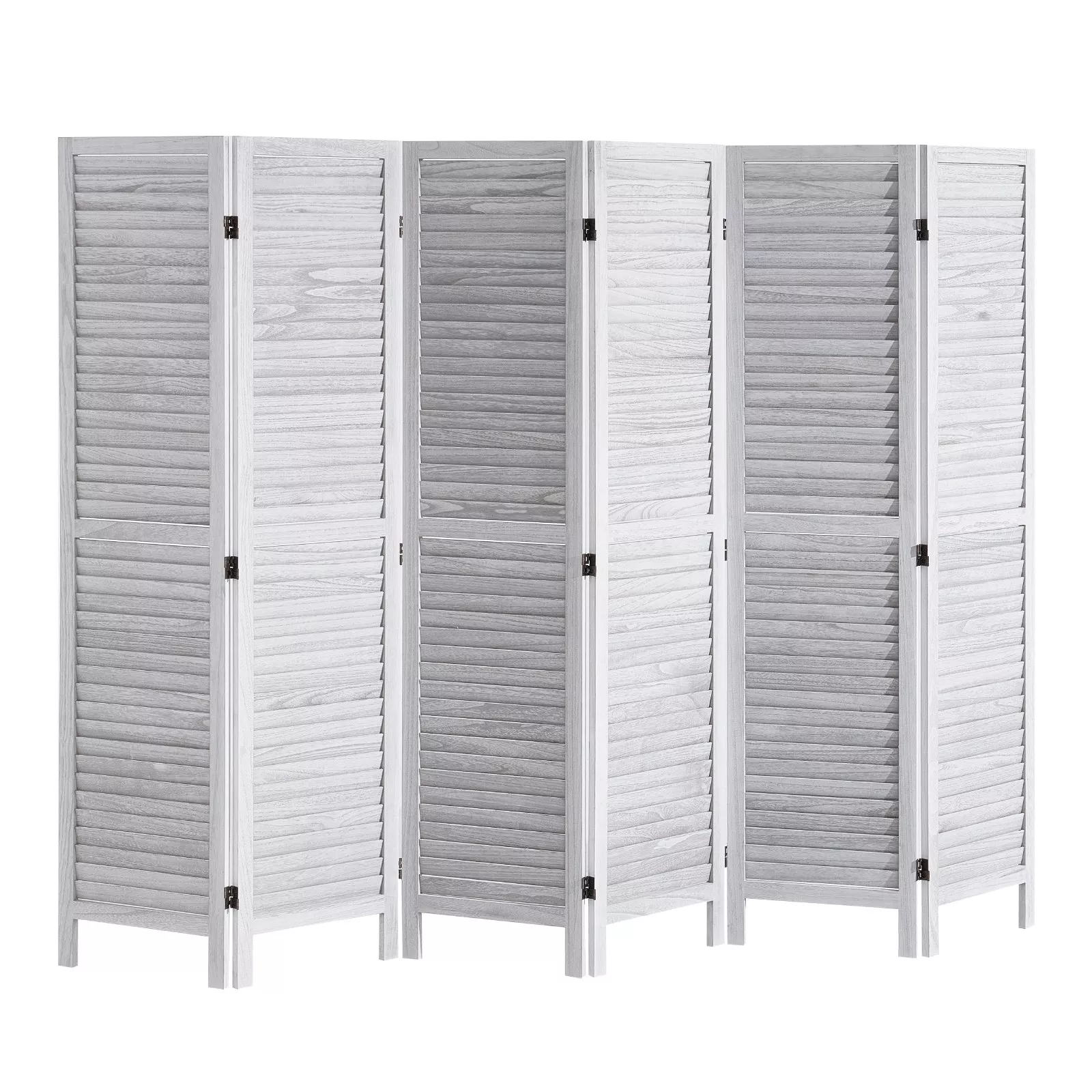 6-Panel Wood Room Divider, Tall Louvered Folding Privacy Screen for Home & Office