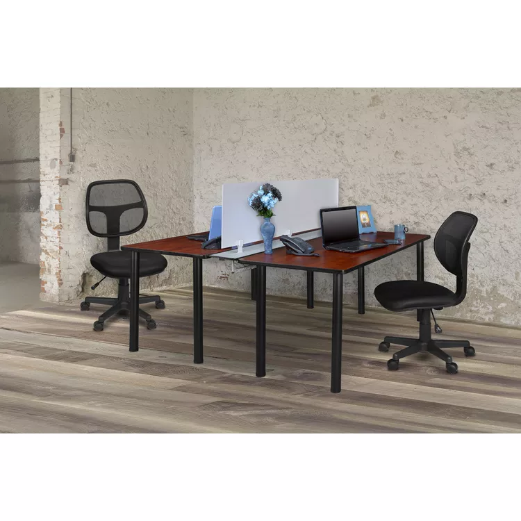 60 Inch Cherry Black Benching System w/ Privacy Divider - Regency Seating