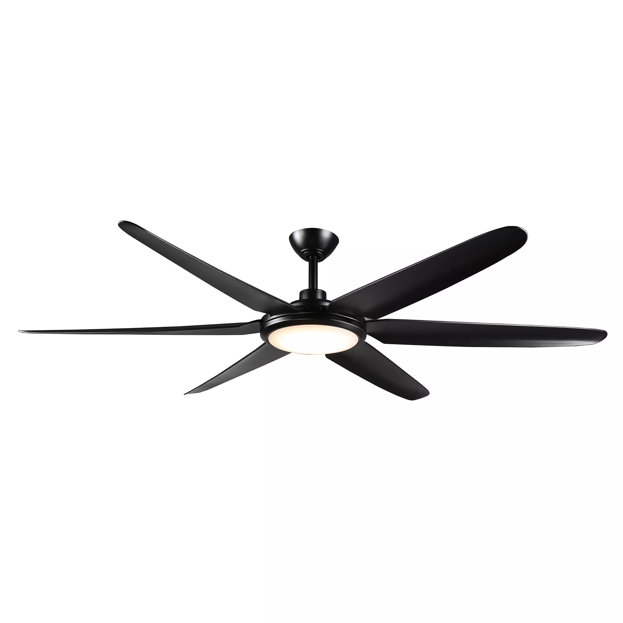 65" Modern Black Large 6-blade LED Ceiling Fan with Light and Remote