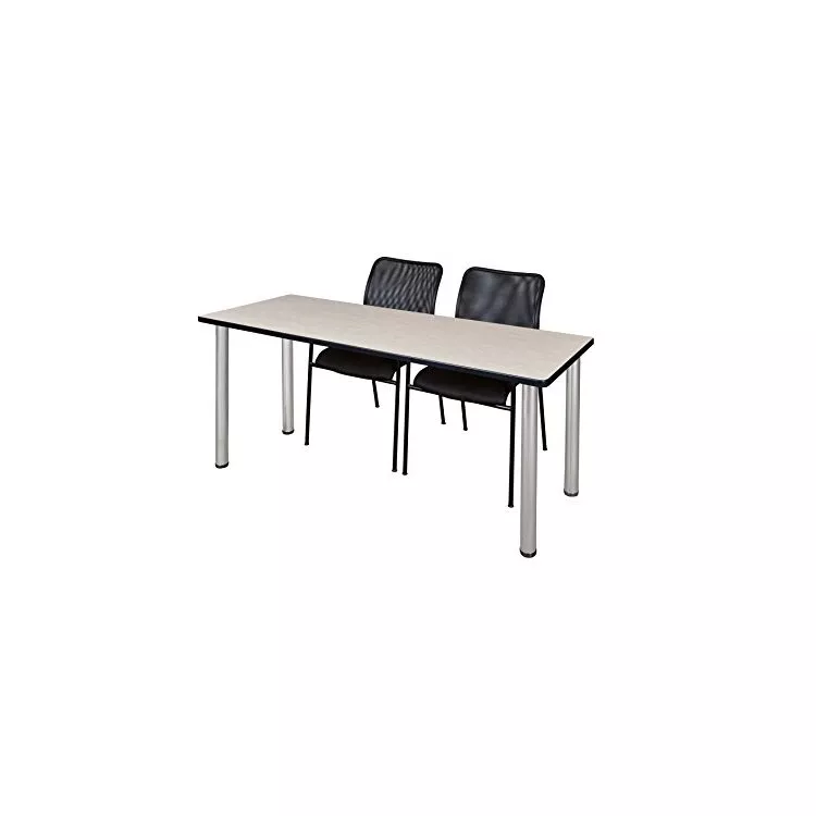 66 Maple Training Table Chrome Frame & Black Stack Chairs Set - Regency Seating