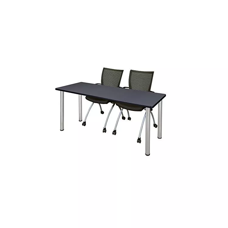 66 Training Table & Black Apprentice Chairs - Grey/Chrome Construction - Regency Seating