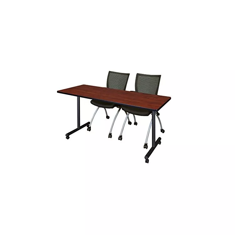 66" x 24" Kobe Mobile Training Table- Cherry & 2 Apprentice Chairs- Black
