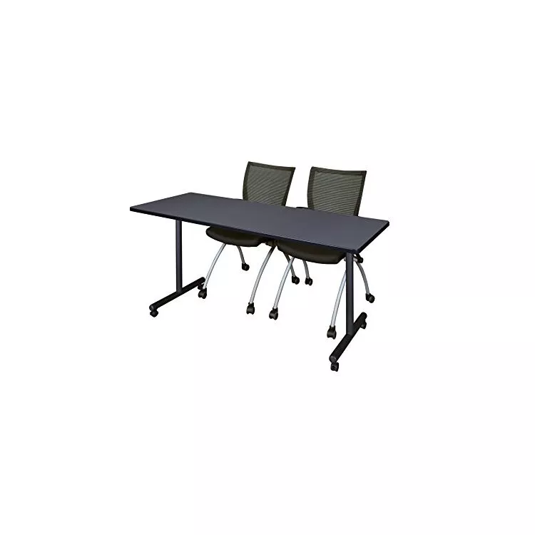 66" x 24" Kobe Mobile Training Table- Grey & 2 Apprentice Chairs- Black