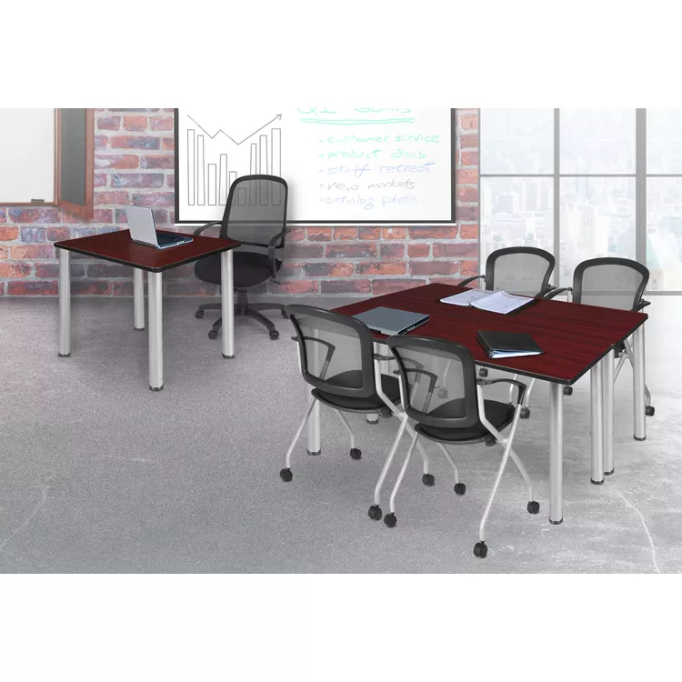 66 x 24 Mahogany/Chrome Training Table w/2 Nesting Cadence Chairs - Regency Seating
