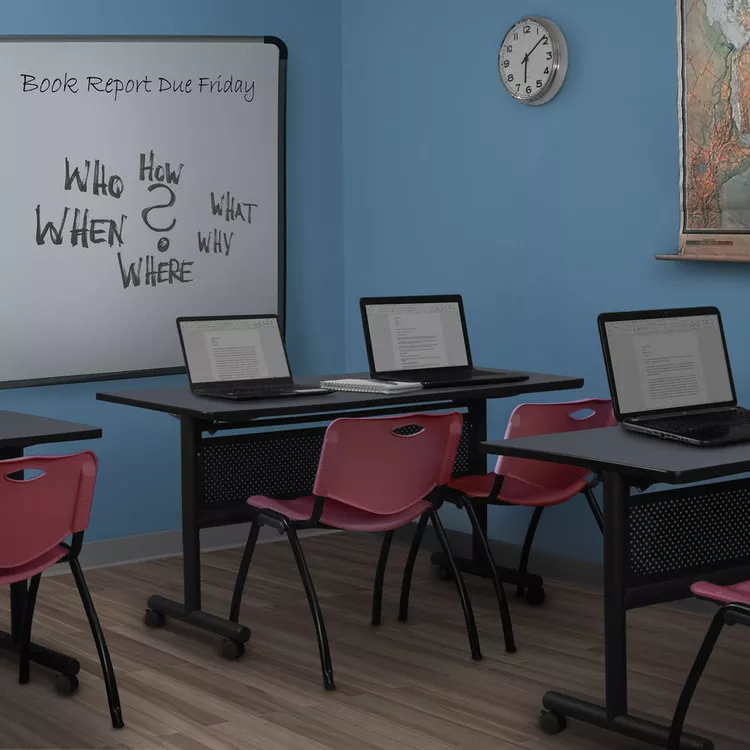 72 Flip Top Mobile Training Table & 2 Stack Chairs Set | Grey & Burgundy - Regency Seating