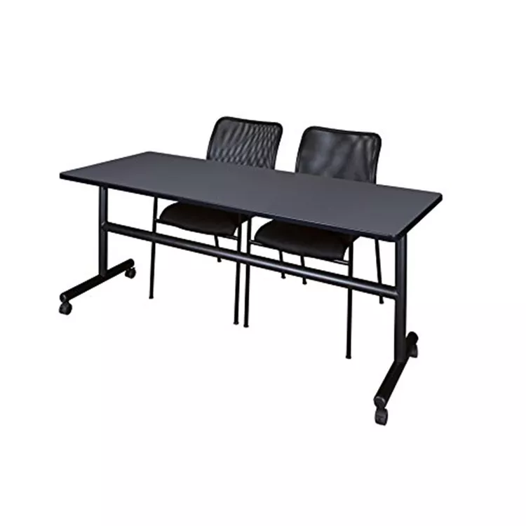 72 Flip Top Mobile Training Table & Stack Chairs Set, Grey, Black - Regency Seating