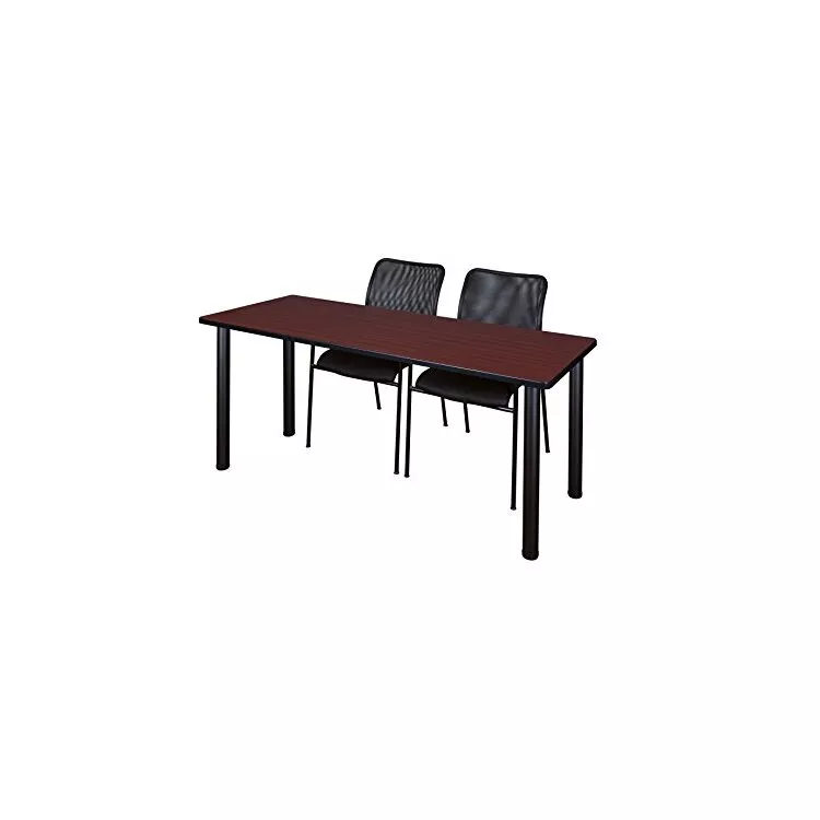 72 Mahogany Training Table w/ Black Top & 2 Stack Chairs - Regency Seating