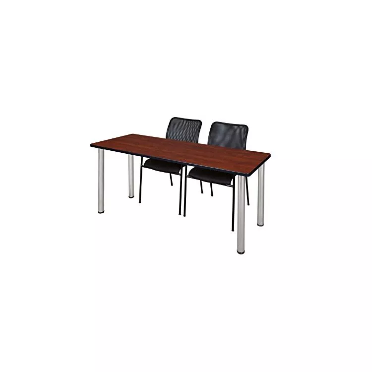 72 Training Table, Cherry/Chrome Finish & Black Stack Chairs Set - Regency Seating