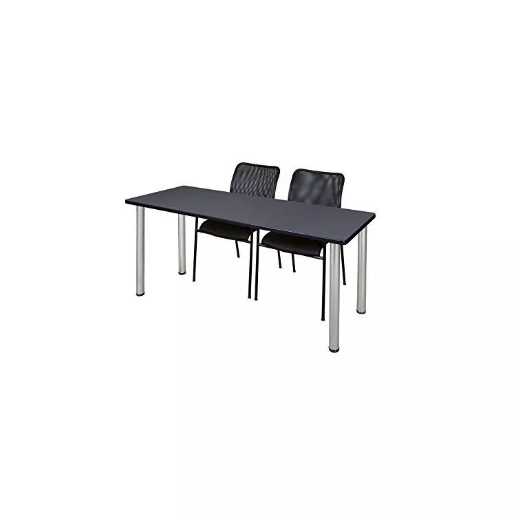 72" x 24" Kee Training Table- Grey/ Chrome & 2 Mario Stack Chairs- Black